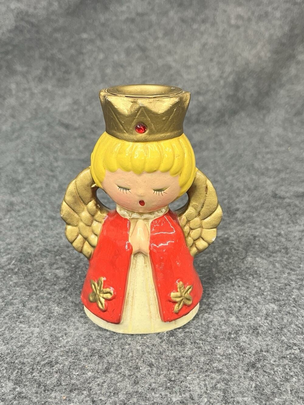 VTG ARDCO Christmas Angel Candle Holder Chalkware Singing Choir Crown Japan MCM